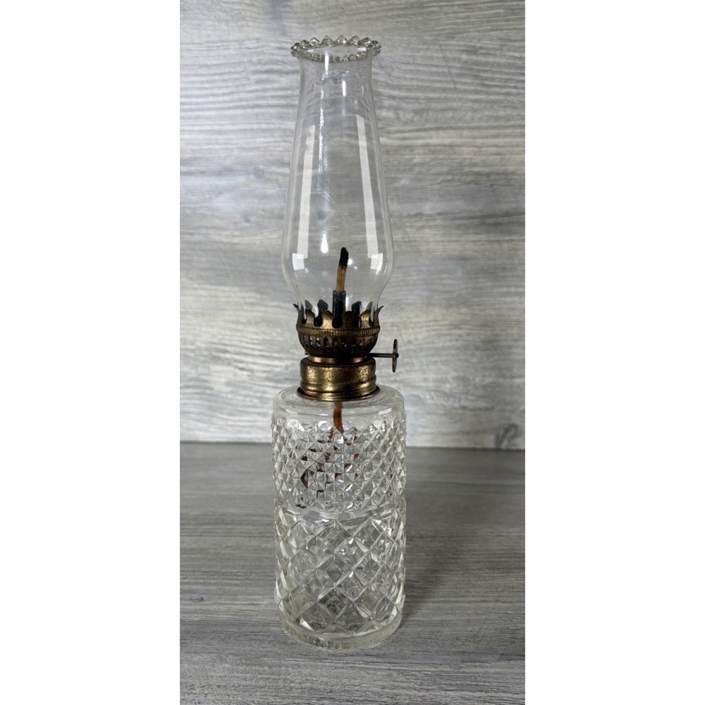 Austrian Lamplight Farms Quilted Glass Oil Lamp Austria 9.5" Tall Vintage 1960's